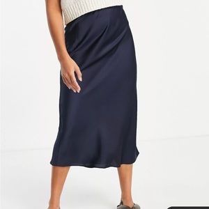 ASOS satin slip midi skirt in navy | size 6